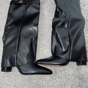SHEIN Glossy Black Heeled Boots